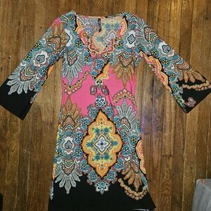 White Mark Multicolor Paisley Long Sleeve Dress